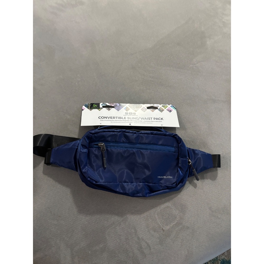 Travelon Convertible Sling Waist Pack RFID Blue Ripstop Nylon Travel Bag NEW